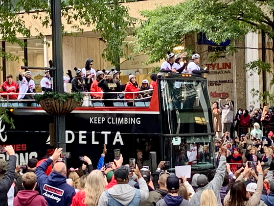 On Friday the Braves’ victory parade passed right by our hotel.