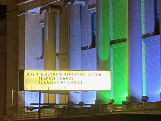 The City Auditorium marquee announces the Olympin Show